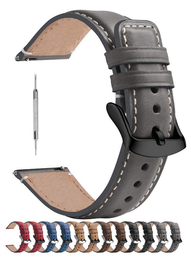 Fullmosa Fullmosa 22mm Quick Release Watch Straps,Burnished Leather Watch Band for Fossil Gen 5/Gen 5E /Gen 6 44mm/Samsung Galaxy 46mm/Gear S3 Frontier/Huawei GT 3 Pro 46mm, Grey+Black  - Image 1