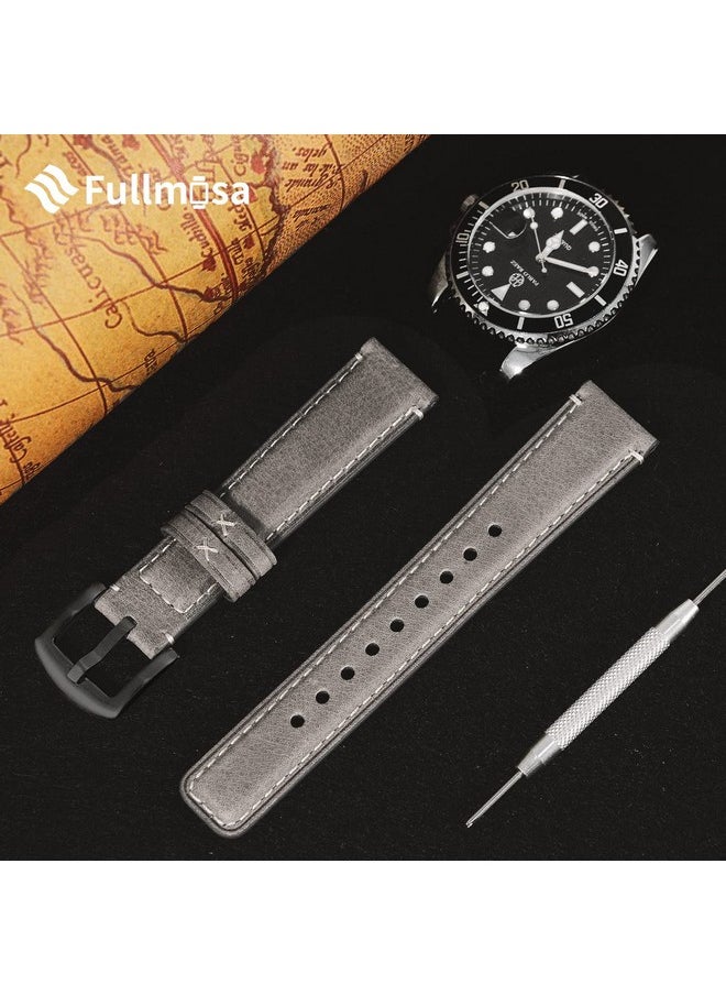 Fullmosa Fullmosa 22mm Quick Release Watch Straps,Burnished Leather Watch Band for Fossil Gen 5/Gen 5E /Gen 6 44mm/Samsung Galaxy 46mm/Gear S3 Frontier/Huawei GT 3 Pro 46mm, Grey+Black  - Image 3