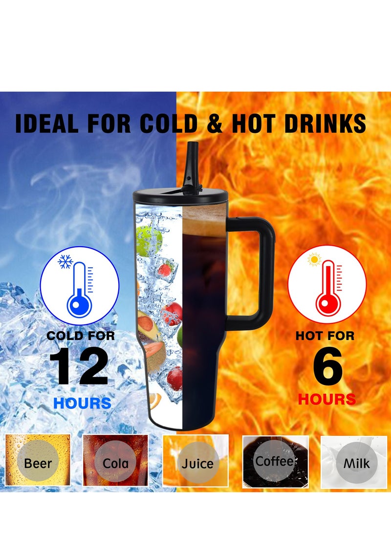 40 oz Water Bottle with Handle and Flip Straw - Fits in Cup Holder, Leak Resistant 40oz Tumbler Leak Proof Insulated Stainless Steel  - Image 3