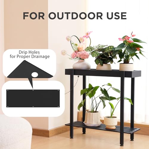 Honla Metal Plant Stand Indoor Outdoor,2 Tier Window Tall Plant Table Bench Shelf for Multiple Plants,26" L x 8.66" W x 24.40" H,Black - Image 5