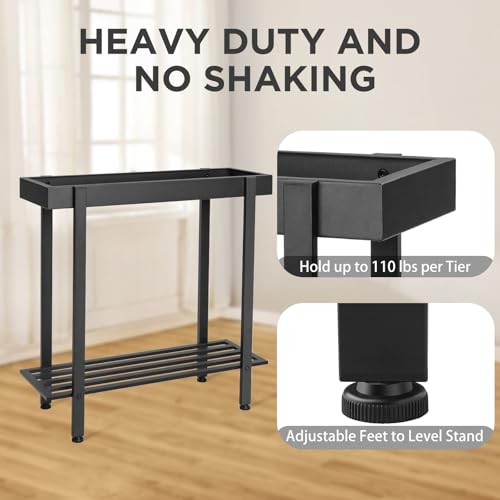 Honla Metal Plant Stand Indoor Outdoor,2 Tier Window Tall Plant Table Bench Shelf for Multiple Plants,26" L x 8.66" W x 24.40" H,Black - Image 3