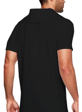 Rock&Roll Plain Unprinted Basic Black Hooded Short Sleeve Men's T-Shirt  - Image 2