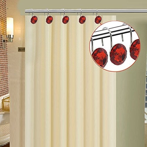 FINROS YUYIKES Shower Curtain Hooks Diamond Shape Shower Rings/Round Acrylic Decorative Rhinestones Bling Rolling Bathroom Bath Set of 12 Rings - Image 3