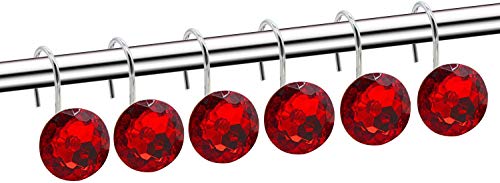 FINROS YUYIKES Shower Curtain Hooks Diamond Shape Shower Rings/Round Acrylic Decorative Rhinestones Bling Rolling Bathroom Bath Set of 12 Rings - Image 2