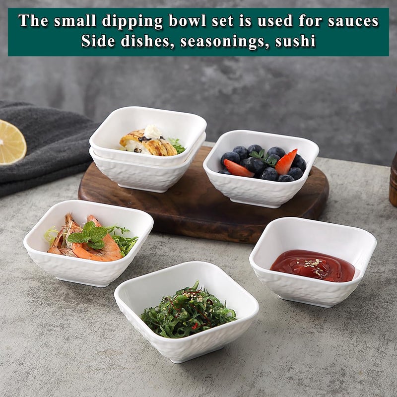 Kyraton Dip Bowls Set 6pcs 6oz, White Plastic Dipping Bowls Soy Sauce Plate for Side Dishes, Condiment Server for Tomato Sauce, Ketchup, Vinegar, BBQ and Party Dinner, Mini Appetizer Plates. - Image 3