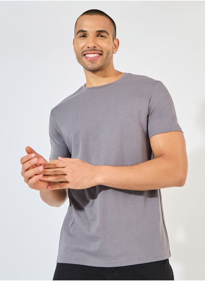 Styli Solid Regular Fit Cotton Rich T-Shirt  - Image 1