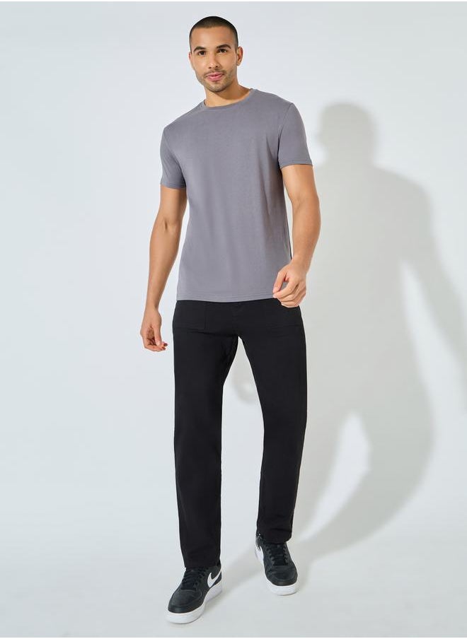 Styli Solid Regular Fit Cotton Rich T-Shirt  - Image 2