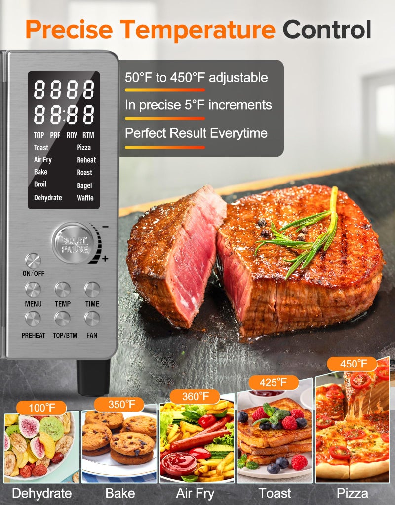 Nuwave Bravo Pro Smart 21QT Toaster Oven Air Fryer Combo, Convection Oven Countertop, 10 functions all in 1, with even & quick crisp technology, 50-450°F, 1800W, Stainless Steel - Image 4