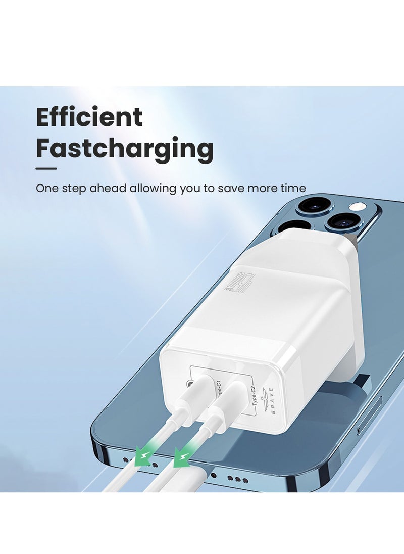 Brave - PD 45W GaN Charger USB C Power Adapter Dual Type C Power Adapter Included USB C to Lightning Cable Compatible with iPhone 15/14/13/12 Series, Samsung S23 UK Plug - Image 1