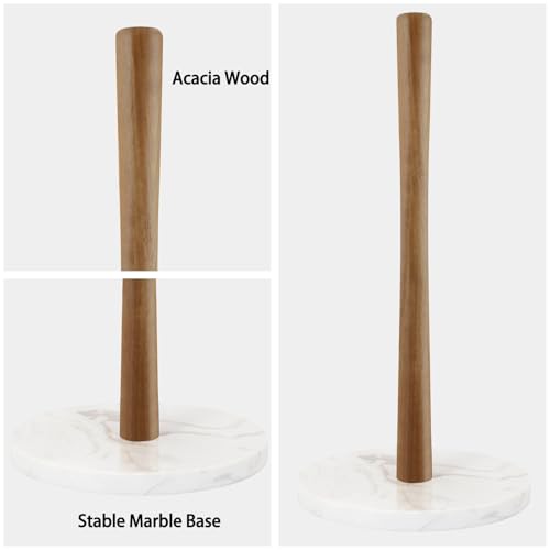 Buruis Wood Paper Towel Holder, Marble Base Modern Decorative Countertop Standing Rolls Holder for Kitchen, Toilet, Pantry and Bathroom (Marble Base White) - Image 3