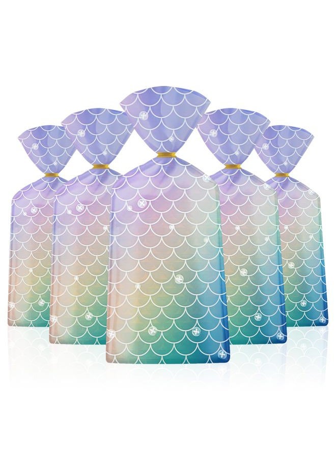 Litmitfu 50 Pack Mermaid Goodie Bags - Ocean Mermaid Party Favor Bags, Little Mermaid Cello Cellophane Gift Candy Treat Bags with 50Pcs Twist Ties for Kids Girls Mermaid Themed Birthday Party Supplies Favors - Image 1