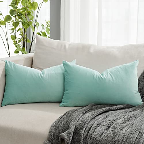 QUAFOO Mist Decorative Lumbar Velvet Throw Pillow Covers 16x24 inch Set of 2 with Zipper Luxury Soft Solid Rectangle Cushion Covers Case for Sofa Couch Bed Living Room - Image 1