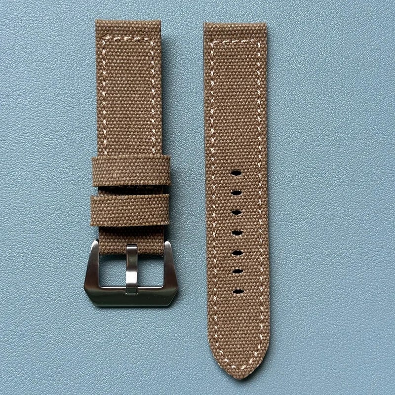 Bluejw Stock Ready Vintage Fabric Watch Band 24mm – Distressed Washed Canvas Replacement Strap for Men Compatible with Panerai Watches (Fits 22mm Lugs) - Image 1