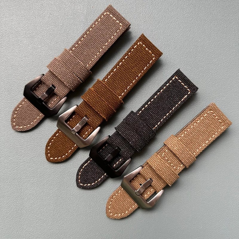 Bluejw Stock Ready Vintage Fabric Watch Band 24mm – Distressed Washed Canvas Replacement Strap for Men Compatible with Panerai Watches (Fits 22mm Lugs) - Image 3