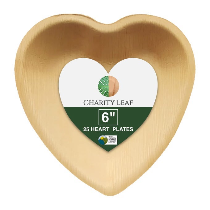 DISPOSABLE PALM LEAF 6 HEART PLATES 25 PIECES BAMBOO LIKE SERVING PLATTERS DISPOSABLE BOARDS ECOFRIENDLY DINNERWARE FOR WEDDINGS CATERING EVENTS