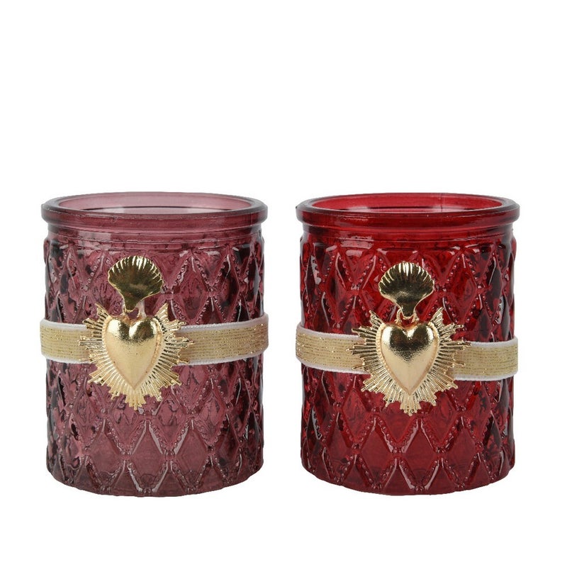 Kaemingk Tealight Holder – Glass Heart with Ribbon, Red, Christmas Holiday Decoration, Festive Xmas Tabletop or Home Accent, Seasonal Décor Accessory, 1 Piece Assorted colors