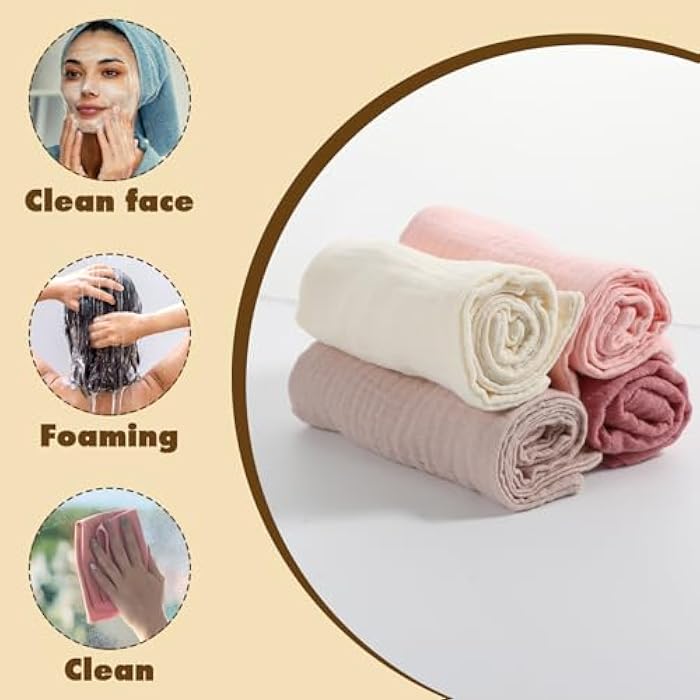 Hpmjz 4 Pcs Muslin Face Cloths Soft Wash Towels Cotton Absorbent Cloths Makeup Remover Cloth Reusable Washcloths for Skin Care Facial Makeup Daily Cleansing Travel Women Men Adult - Image 4