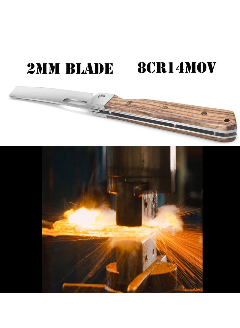 Astylway - Pocket Kitchen Knife 8Cr14Mov Stainless Steel Ultra Sharp Folding Chef Knife Peeling Utility Knife Fruit Knife Natural Olive Handle Camping Bbq Trip Outdoor Portable Kitchen Knife - Image 1
