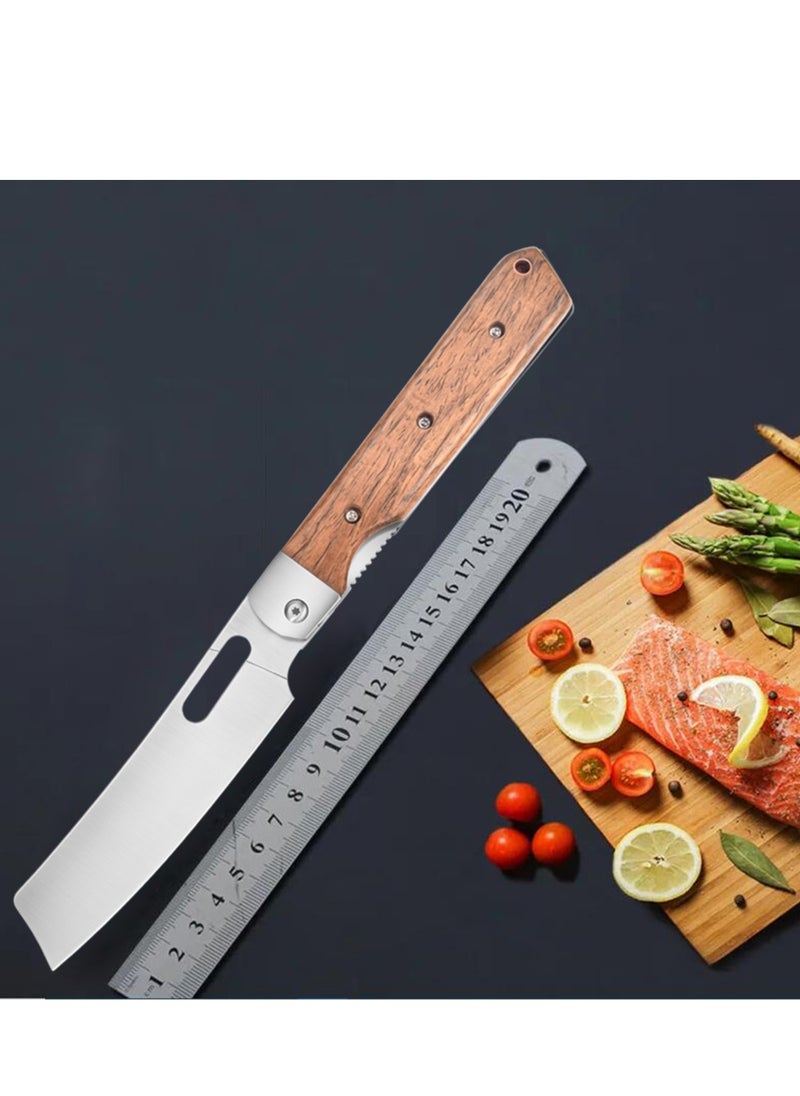 Astylway - Pocket Kitchen Knife 8Cr14Mov Stainless Steel Ultra Sharp Folding Chef Knife Peeling Utility Knife Fruit Knife Natural Olive Handle Camping Bbq Trip Outdoor Portable Kitchen Knife - Image 1