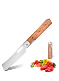 Pocket Kitchen Knife 8Cr14Mov Stainless Steel Ultra Sharp Folding Chef Knife Peeling Utility Knife Fruit Knife Natural Olive Handle Camping Bbq Trip Outdoor Portable Kitchen Knife