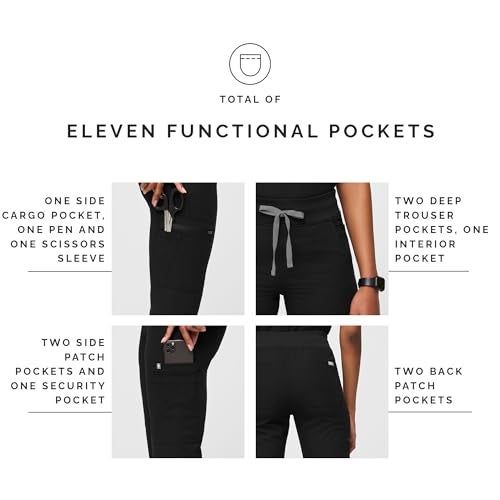 FIGS YOLA High Waisted Skinny Scrub Pants for Women - Black, Tall M - Image 4