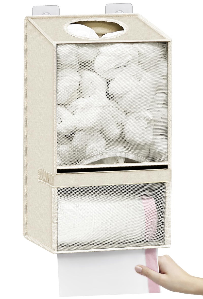 Spaclear Plastic Bag Holder - Large Wall Mount Grocery Bag Holder & Dispenser for Home Kitchen, 2-in-1 Space-Saving Durable Organizer House Necessities, Beige - Image 1