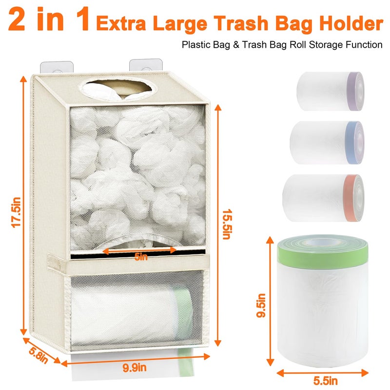 Spaclear Plastic Bag Holder - Large Wall Mount Grocery Bag Holder & Dispenser for Home Kitchen, 2-in-1 Space-Saving Durable Organizer House Necessities, Beige - Image 2