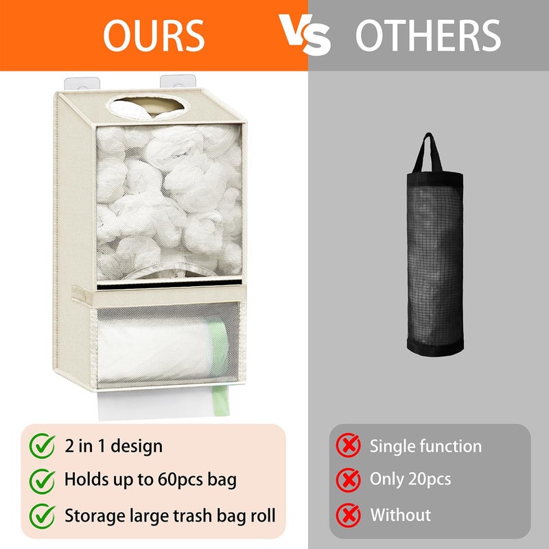 Spaclear Plastic Bag Holder - Large Wall Mount Grocery Bag Holder & Dispenser for Home Kitchen, 2-in-1 Space-Saving Durable Organizer House Necessities, Beige - Image 5