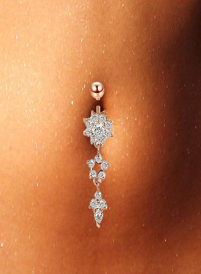 Sorellaz Womens Navel Belly Button Piercing Rosegold American Diamond Long Ring: Pack of 1 (SRFAJW/A234-rgadl) - Image 2
