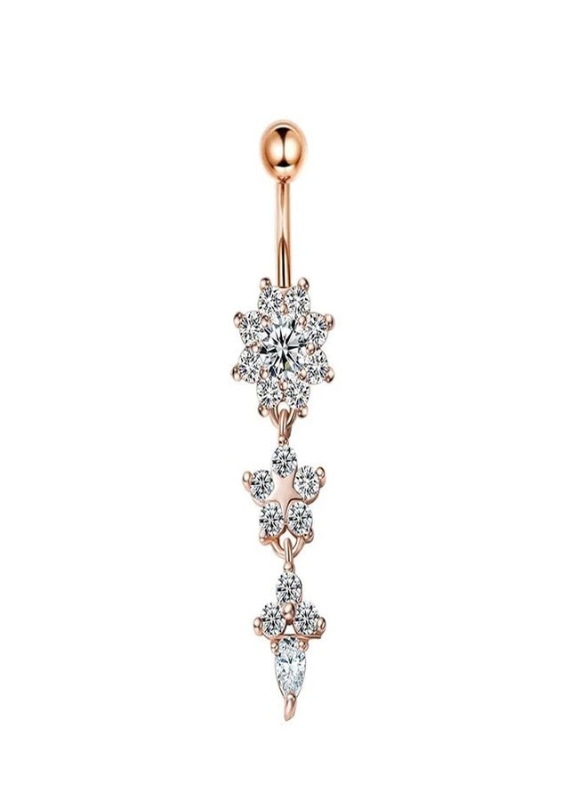 Sorellaz Womens Navel Belly Button Piercing Rosegold American Diamond Long Ring: Pack of 1 (SRFAJW/A234-rgadl) - Image 1