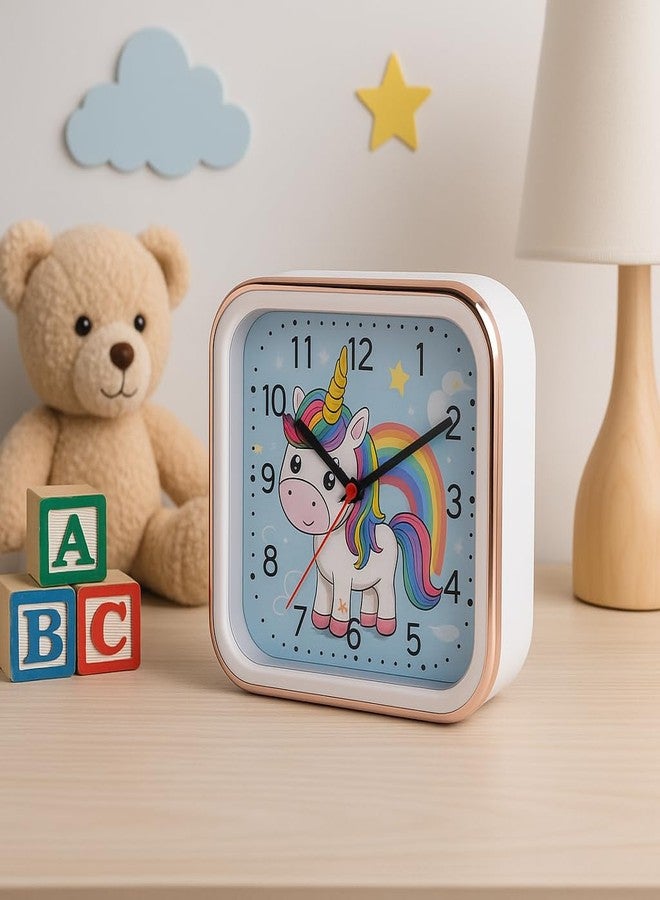 De'rons Analog Table Alarm Clock for Heavy Sleepers Alarm Clock for Study Table Funny Cute Unicorn Cartoon Poster Alarm Clock for Girls Kids Boys Bedroom 15 x 15 cm - Image 4