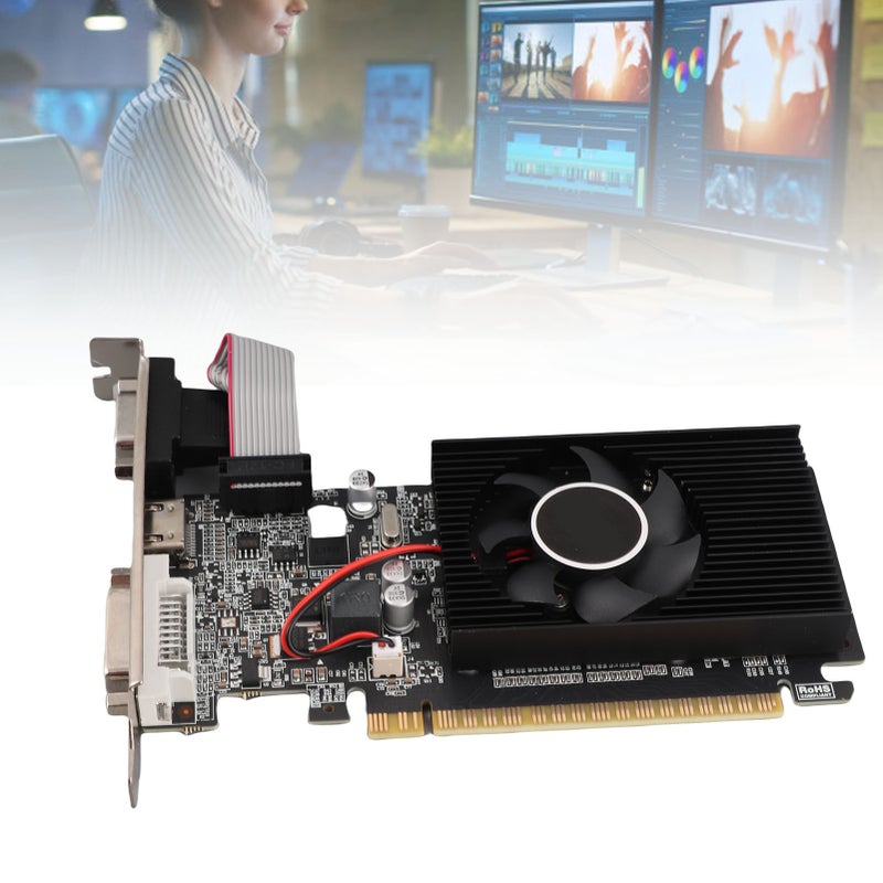 بطاقة رسومات GT210 ذاكرة 1 جيجا بايت DDR3 مع مروحة تبريد بتسعير 64 بت تدعم واجهات VGA و DVI وواجهات الوسائط المتعددة عالية الوضوح (HD) بطاقة رسومات كمبيوتر يدعم DirectX10.1 - Image 3