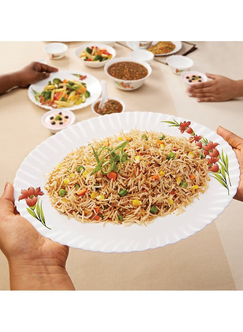 بريتيش شيف طقم عشاء أوبال وير ٣٣ قطعة | آمن للاستخدام في الميكروويف وغسالة الأطباق | طقم عشاء ريد آيريس: ٦ أطباق عشاء، ٦ أطباق جانبية، طبق أرز، وعاءان للتقديم، وعاء حساء، ٦ أكواب، ٦ ملاعق - أبيض - Image 5