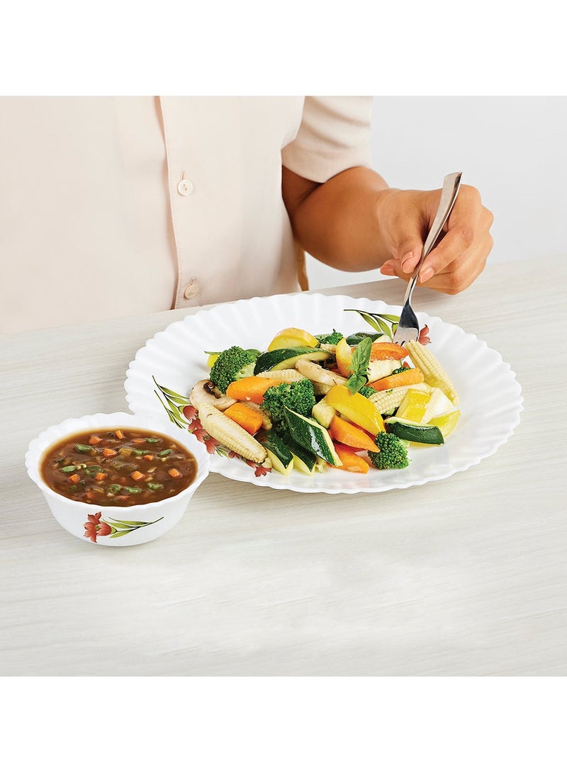 بريتيش شيف طقم عشاء أوبال وير ٣٣ قطعة | آمن للاستخدام في الميكروويف وغسالة الأطباق | طقم عشاء ريد آيريس: ٦ أطباق عشاء، ٦ أطباق جانبية، طبق أرز، وعاءان للتقديم، وعاء حساء، ٦ أكواب، ٦ ملاعق - أبيض - Image 4