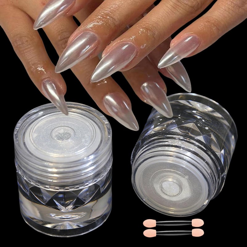 GZMAYUEN 2Pcs White Chrome Nail Powder Moonlight Pearl Powder for Nails Magic Clear Pearlescent Aurora Mirror Effect Gel Nail Glitter Powder Nails Art Design - Image 3