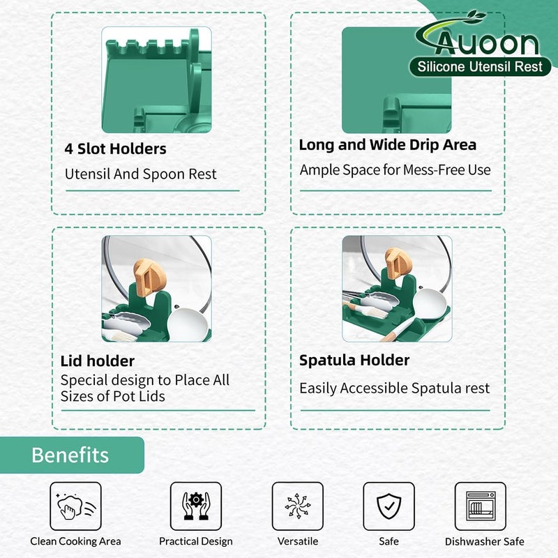 AUOON Spoon Holder for Stove - Silicone Spoon and Lid Rest with Drip Pad Kitchen Utensil Rest for Spoons, Ladles, Spatulas, Tongs & More (Sea Blue, Large) - Image 4