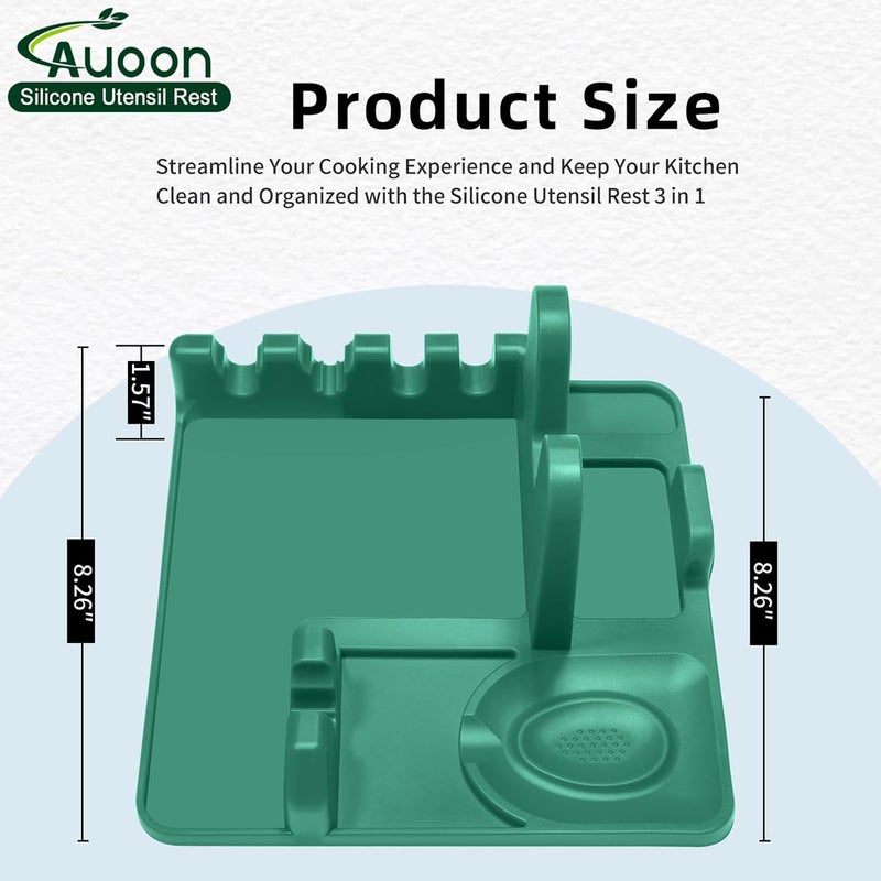 AUOON Spoon Holder for Stove - Silicone Spoon and Lid Rest with Drip Pad Kitchen Utensil Rest for Spoons, Ladles, Spatulas, Tongs & More (Sea Blue, Large) - Image 3