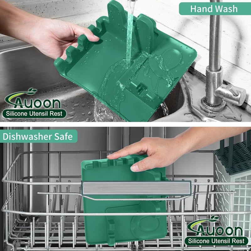 AUOON Spoon Holder for Stove - Silicone Spoon and Lid Rest with Drip Pad Kitchen Utensil Rest for Spoons, Ladles, Spatulas, Tongs & More (Sea Blue, Large) - Image 5