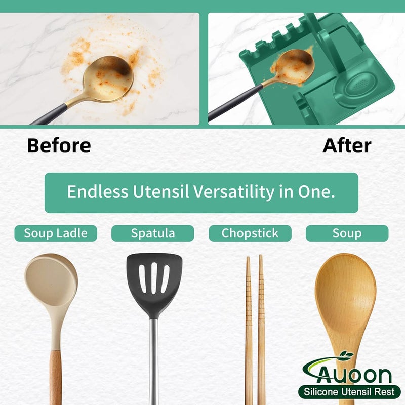 AUOON Spoon Holder for Stove - Silicone Spoon and Lid Rest with Drip Pad Kitchen Utensil Rest for Spoons, Ladles, Spatulas, Tongs & More (Sea Blue, Large) - Image 2