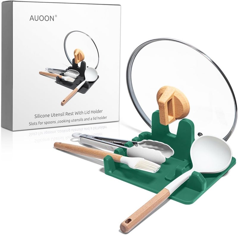 AUOON Spoon Holder for Stove - Silicone Spoon and Lid Rest with Drip Pad Kitchen Utensil Rest for Spoons, Ladles, Spatulas, Tongs & More (Sea Blue, Large) - Image 1
