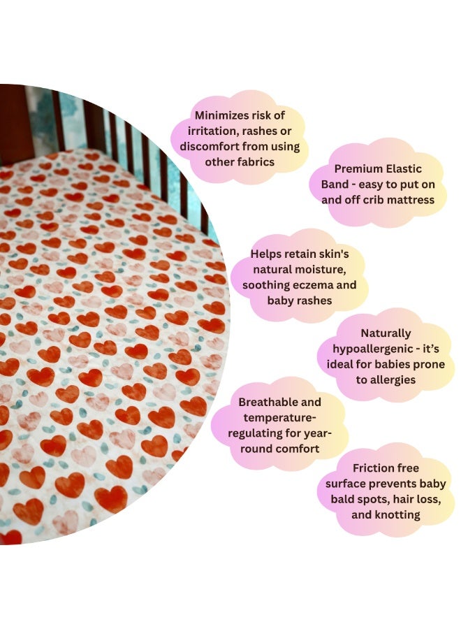 Silk Me 100% Pure Mulberry Silk Fitted Crib Sheet for Baby 22 Momme - Bald Spots, Hair Loss & Knotting Prevention - Crib/Cot/Craddle/Bassinet Mattress (60x120cm) Sheet for Boys & Girls - Hearts - Image 3