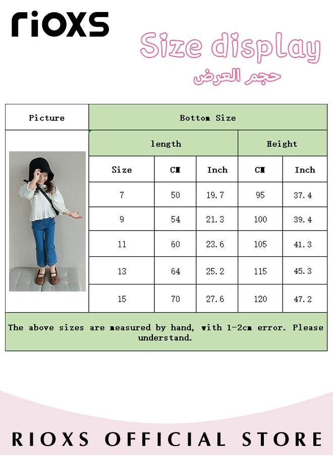 RIOXS - Girls Casual Elastic Waist Denim Pants, Fashionable Bell Bottom Pants, Comfortable Cotton Flared Jean, Ideal for Kids' Daily Activities - Image 1