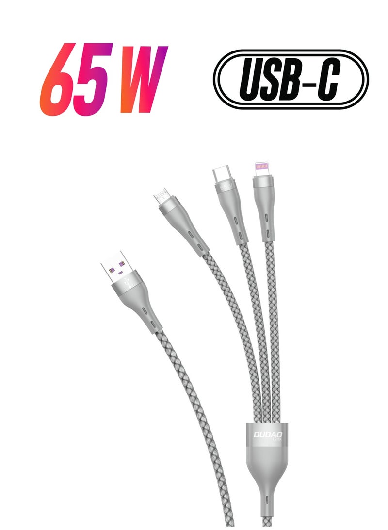 DUDAO كابل شحن 3 في 1 من INET بقوة 65 وات، Lightning + Micro + Type-C، شحن متزامن، يدعم أجهزة مختلفة - L20X - Image 1