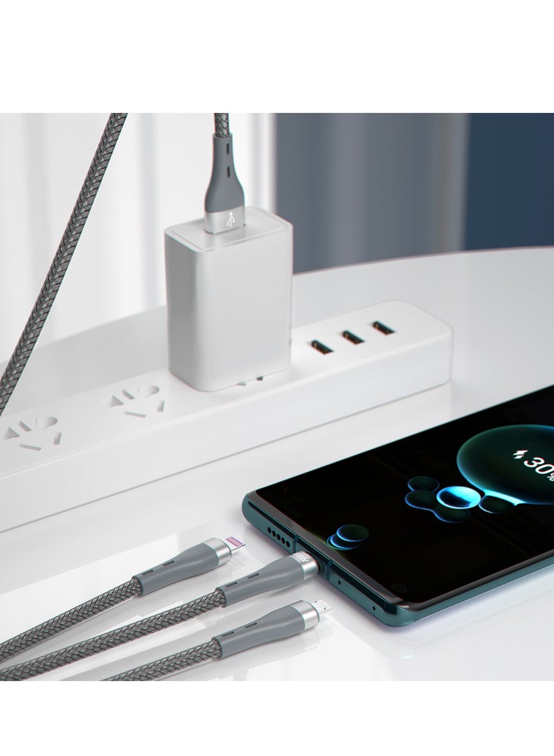 DUDAO كابل شحن 3 في 1 من INET بقوة 65 وات، Lightning + Micro + Type-C، شحن متزامن، يدعم أجهزة مختلفة - L20X - Image 2