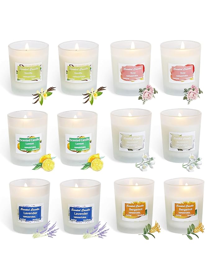 The Bros Scented Candles Gift Set, 12 PCS White Glass Candle, Natural Soy Wax 2.5 Oz Portable Aromatherapy Candles Women Gift with Stress Relief and Aromatherapy for Holiday, Bathing, Home Decoration - Image 1