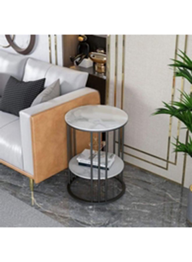 Homzmart Iron and Marble  side table Black and  White- 40x40x60cm - Image 3