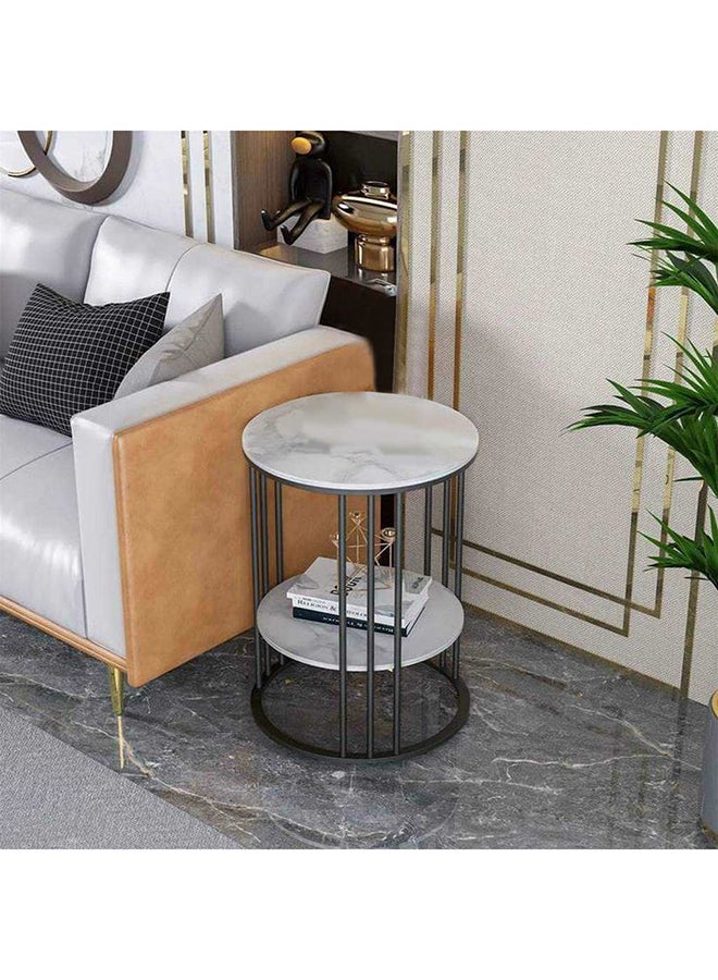 Homzmart Iron and Marble  side table Black and  White- 40x40x60cm - Image 1