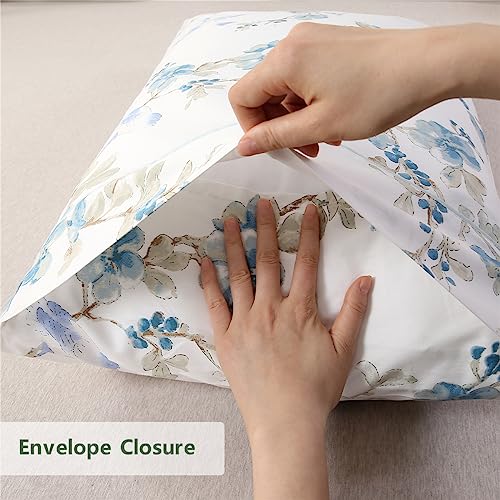 URBONUR 100% Cotton Pillowcases Set of 2 Standard Size Floral Printed Pillow Cases Soft Breathable Cooling Pillowcase Decorative Pillow Cover (Standard, 20x26 Inches, Blue Plum Blossom) - Image 4