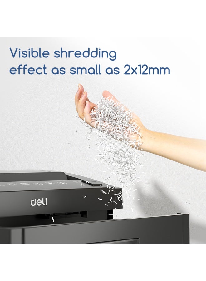 Deli ET054-UK Business Shredder, ET054, Paper Shredder, 8 Sheets/23L/212mm/10min Continuous Run, Black - Image 2