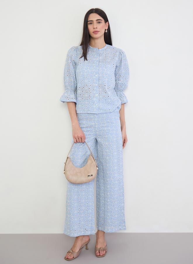 Styli Blue Embroidered Wide Leg Pants - Image 1